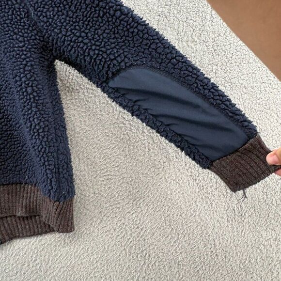 Zara Boys Sherpa Bomber Jacket size 8 navy blue brown trim - Picture 4 of 5